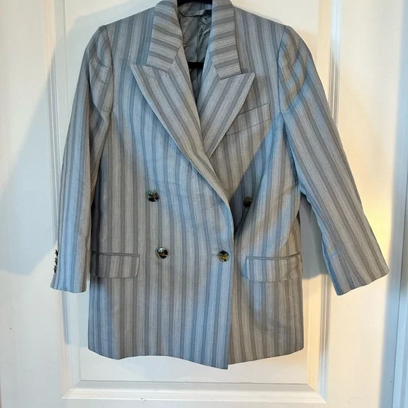 Acne Studios Janny Double Breasted Grey Striped Wool Blazer, size 33